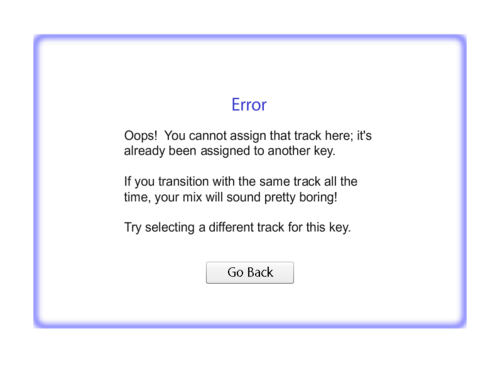 Track Selection Error Screen