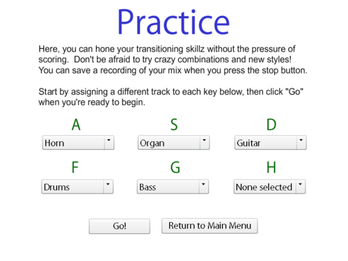 Practice Mode Instructions Screen